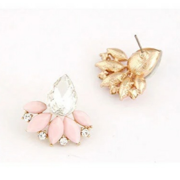 Blush Pink Gold CZ Statement Earrings stud - Picture 1 of 3